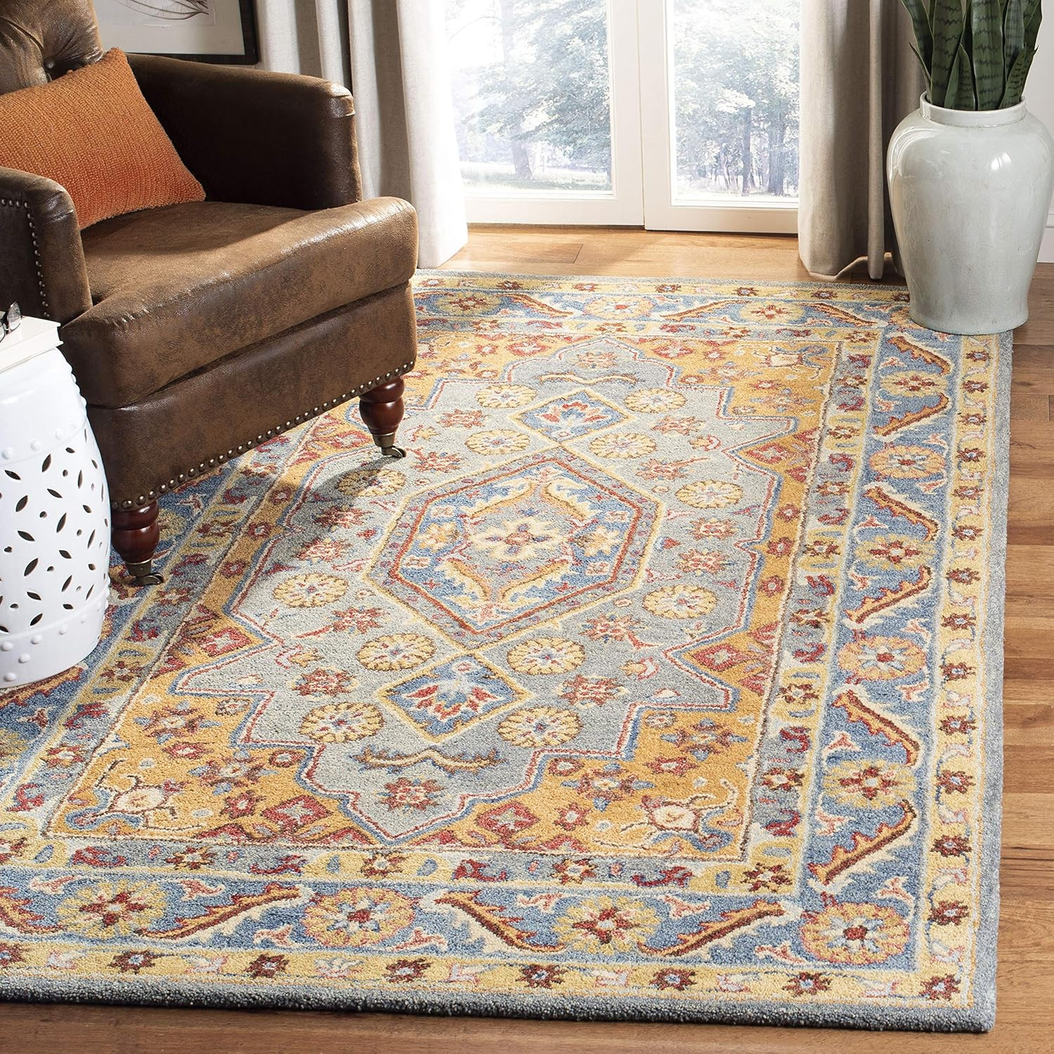 Handmade 4′ x 6′ Blue/Gold Traditional Wool Oriental Area Rug – Antiquity Collec