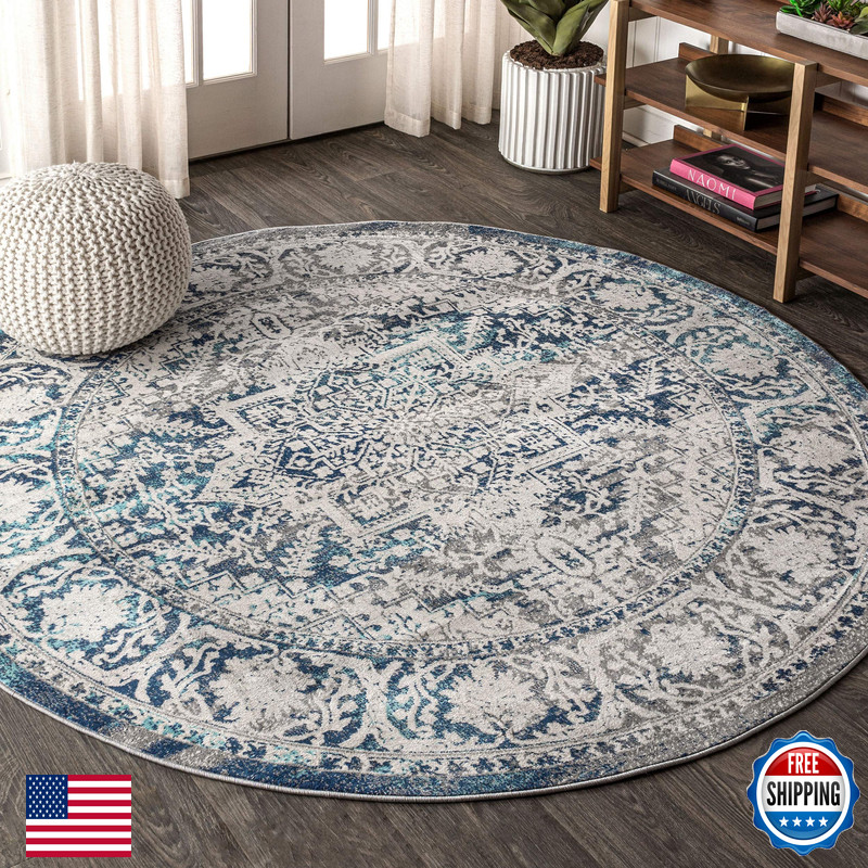 Jonathan Y Modern Vintage Medallion Navy/Light Gray 6 Round Indoor Area Rug