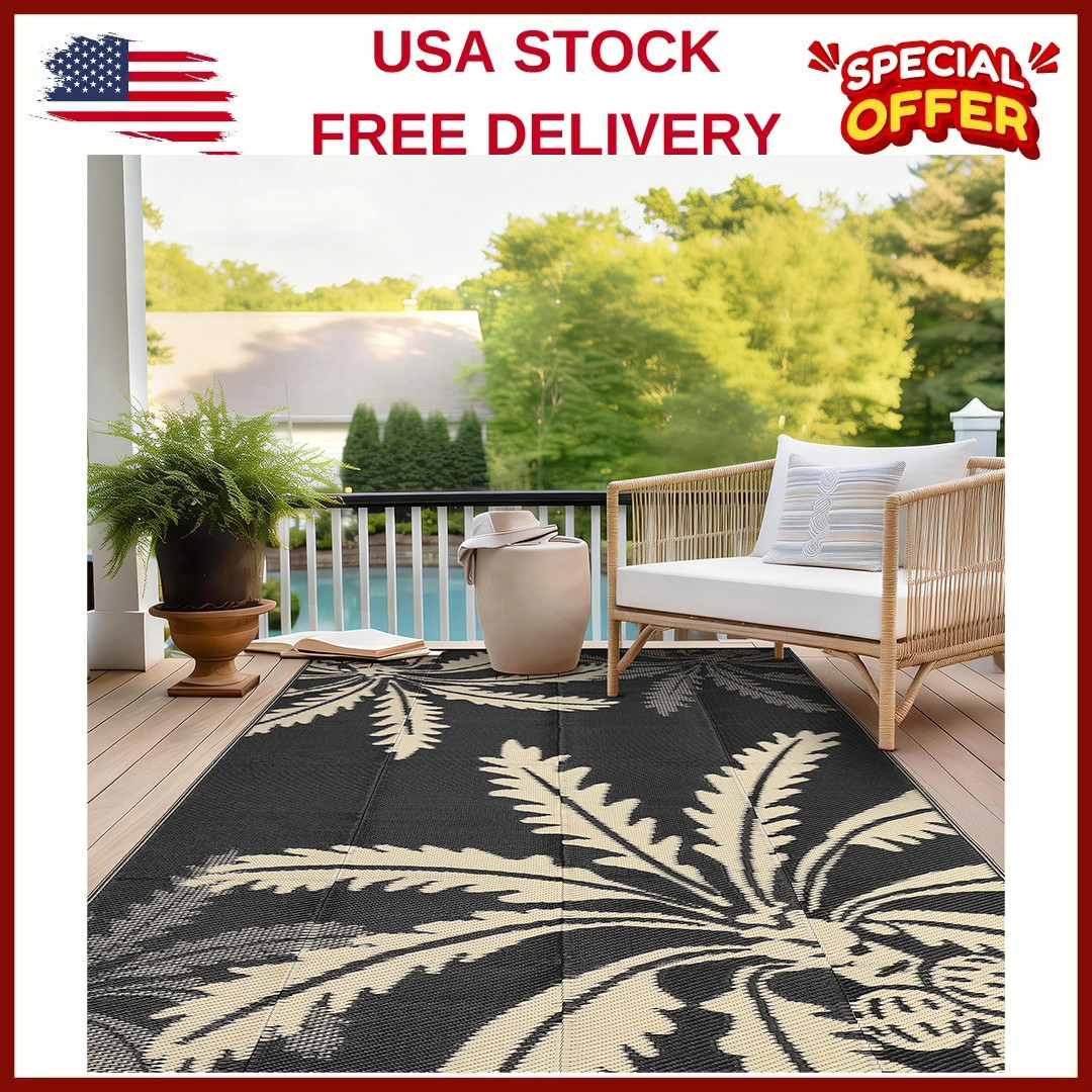 5 x 8 ft Waterproof Outdoor Reversible Plastic Patio Camping Modern Area Rug Mat