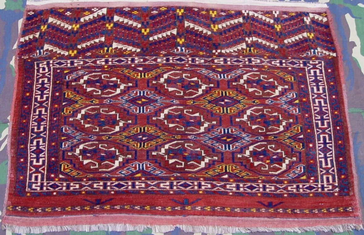 Antique Turkmen Yomud Torba Saddle Bag face Hand Knotted Wool Rug 2’8″ x 3’7″