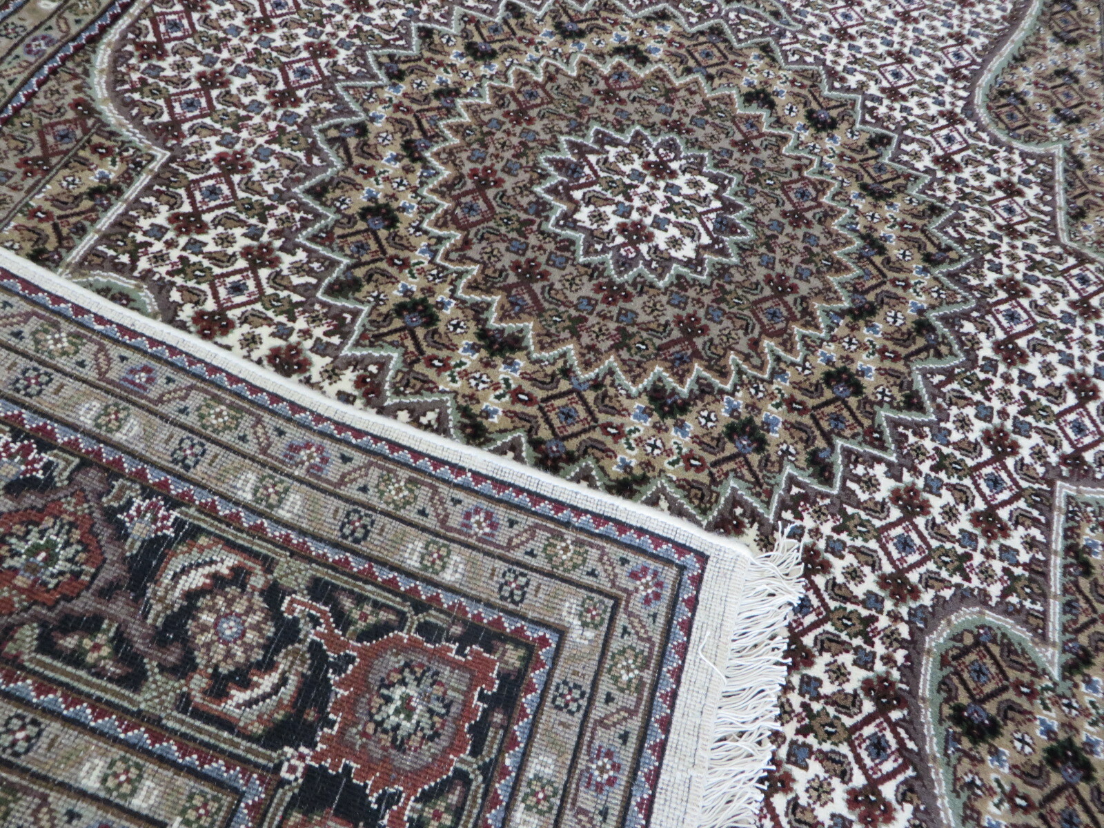 5’9 x 9 Hand Knotted Ivory Mahi Tabrez Rug Wool & Silk G9449