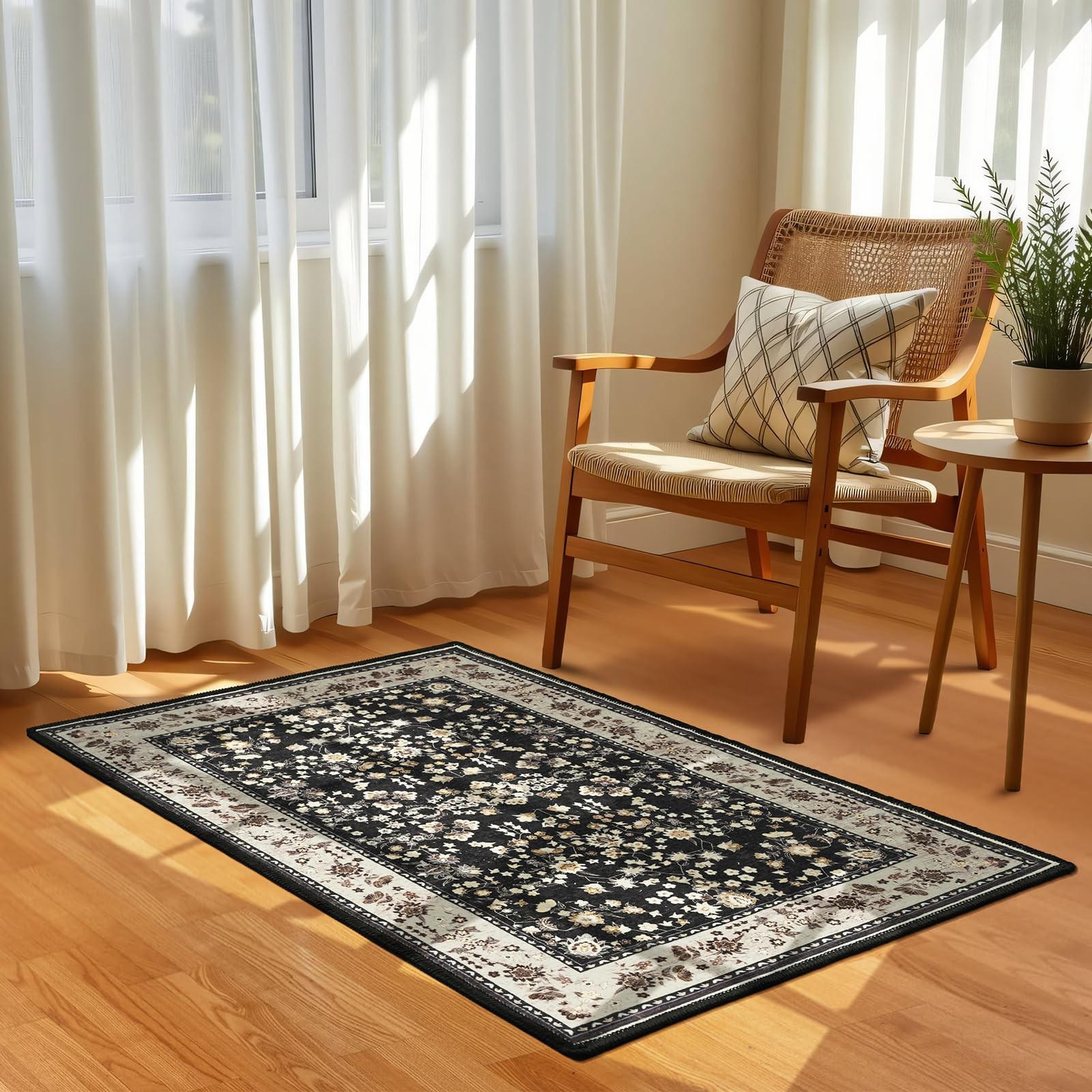 Washable Area Rug for Entryway, Black Camel Non-Slip 2×3 Small Rugs for Hallw…