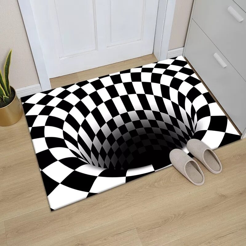 3D Effect Carpet Vortex Optical Illusion Floor Area Rug Abstract Geometric Mat
