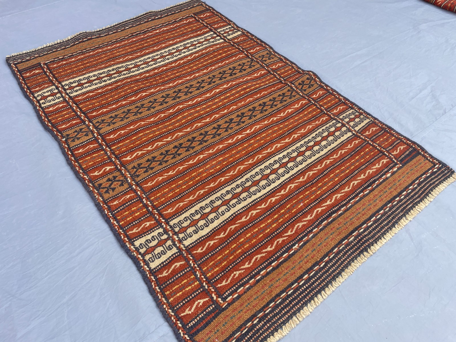 2’10 x 4’3 Ft Vintage Terracotta Afghan Kilim Carpet – Tribal Flatweave Rust Rug
