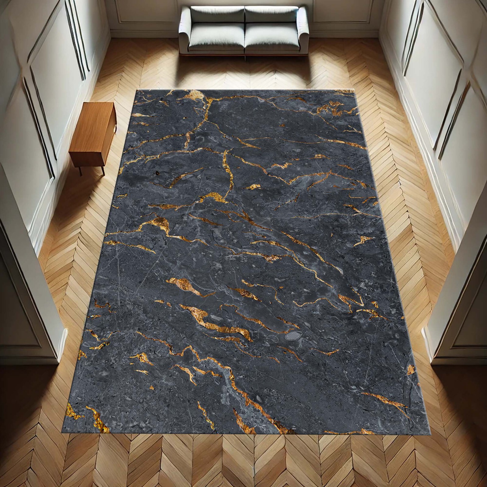 Dark Stone Pattern, Golden Streaks, Contemporary Chic, Sophisticated Home Design