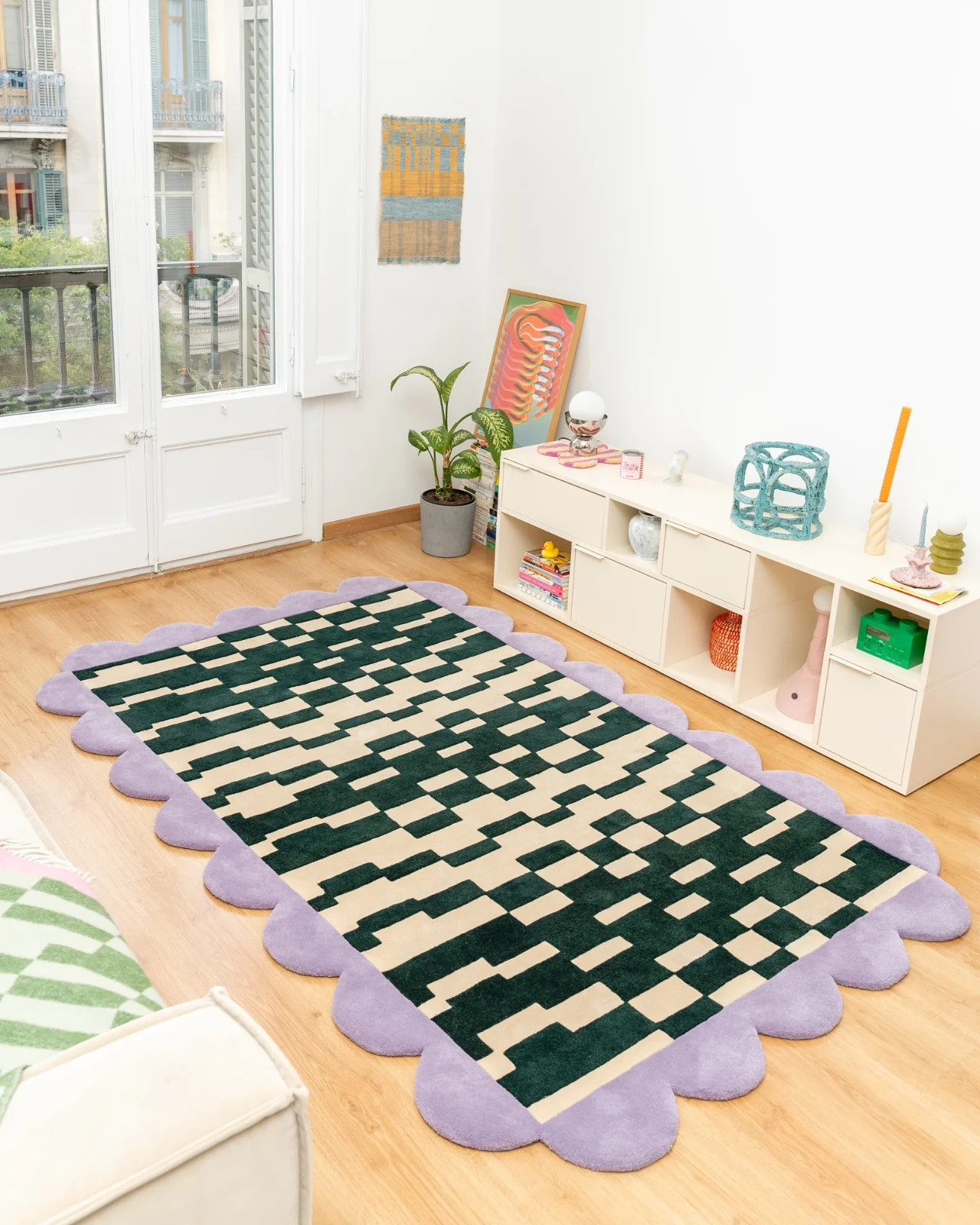 Hand Tufted 100% Wool Rug Purple Geometric Modern Design For Living Room Carpet