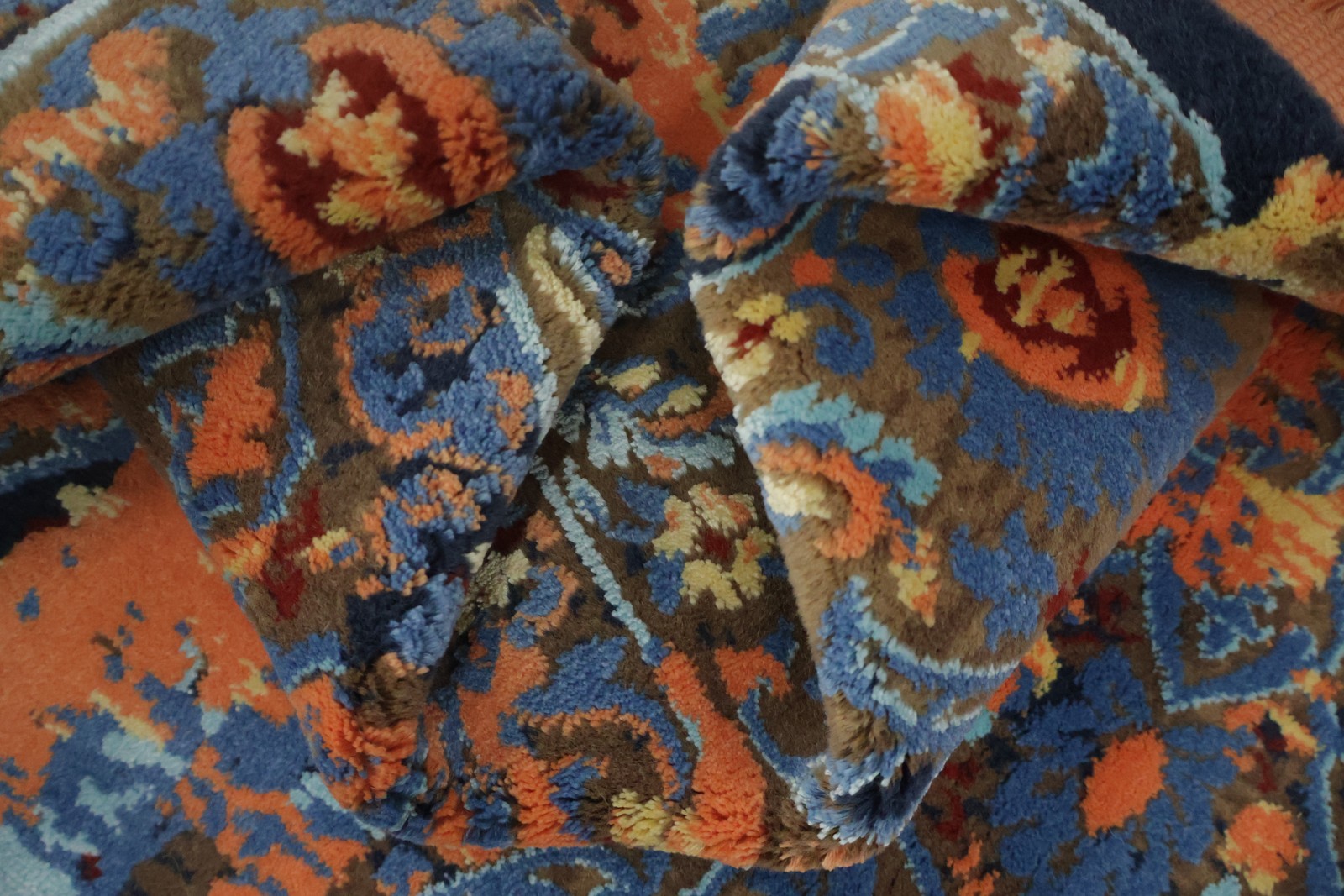Modern Interiors Turkish Rug 6×9 Ft Elegant Abstract Blue and Orange Carpet