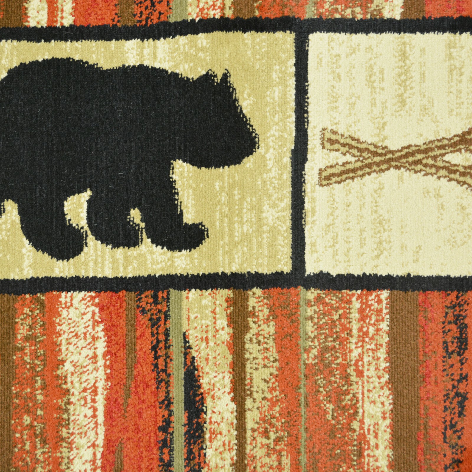 Hearthside Vogel Round Oval Runner Area Rug Lodge Cabin Bear Oar Black Red