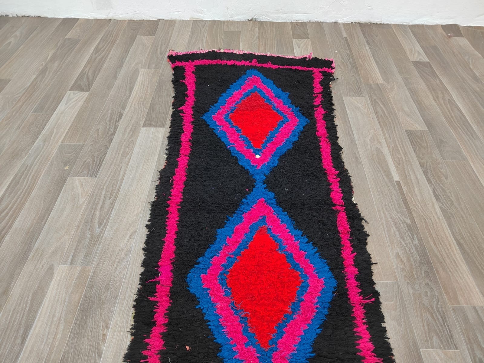 Moroccan Runner Rug 1.9×9.3 ft Handmade Berber Wool Carpet Vintage 59×283 cm