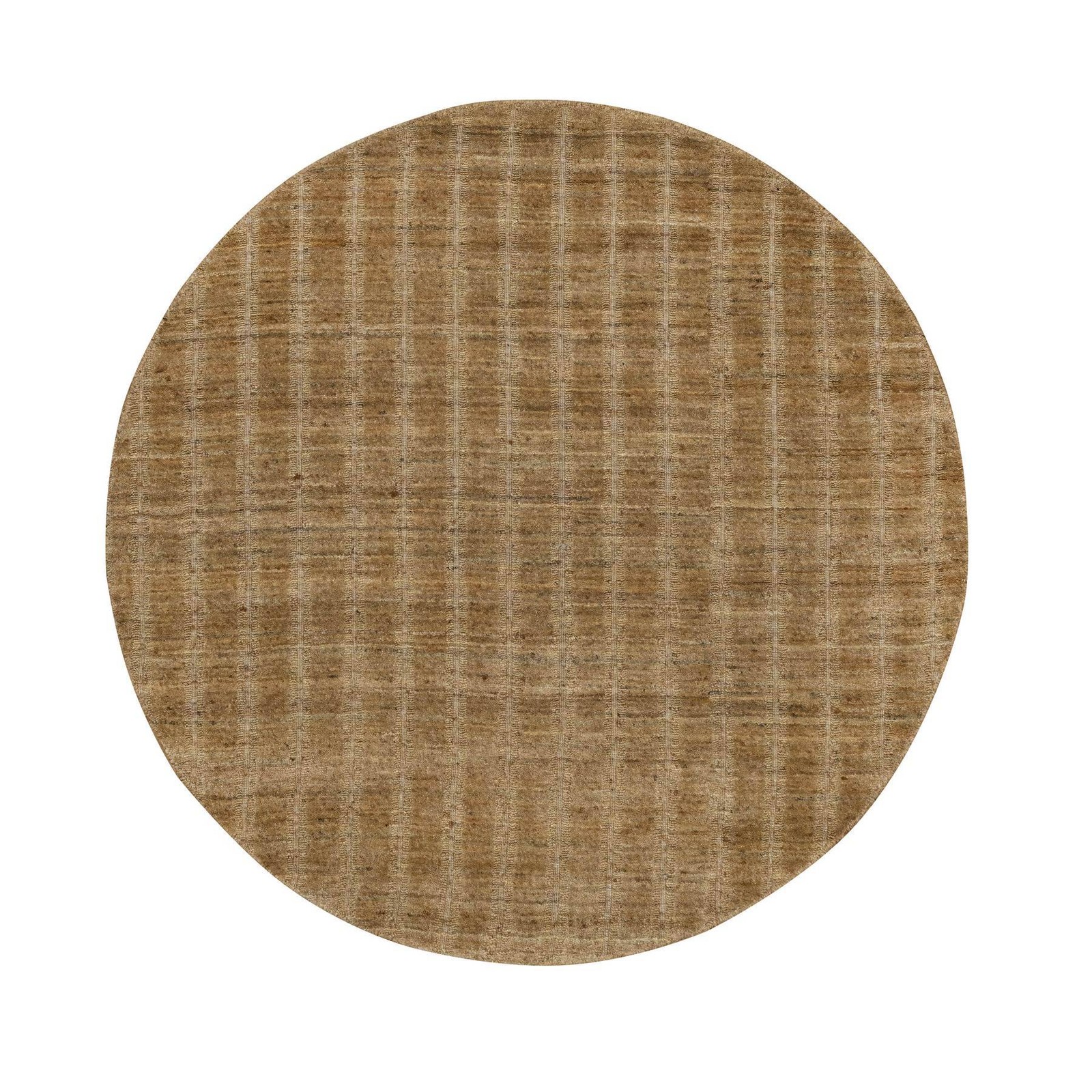 5’x5′ Brown Natural Wool Vertical Stripes Design Hand Loomed Round Rug 92160