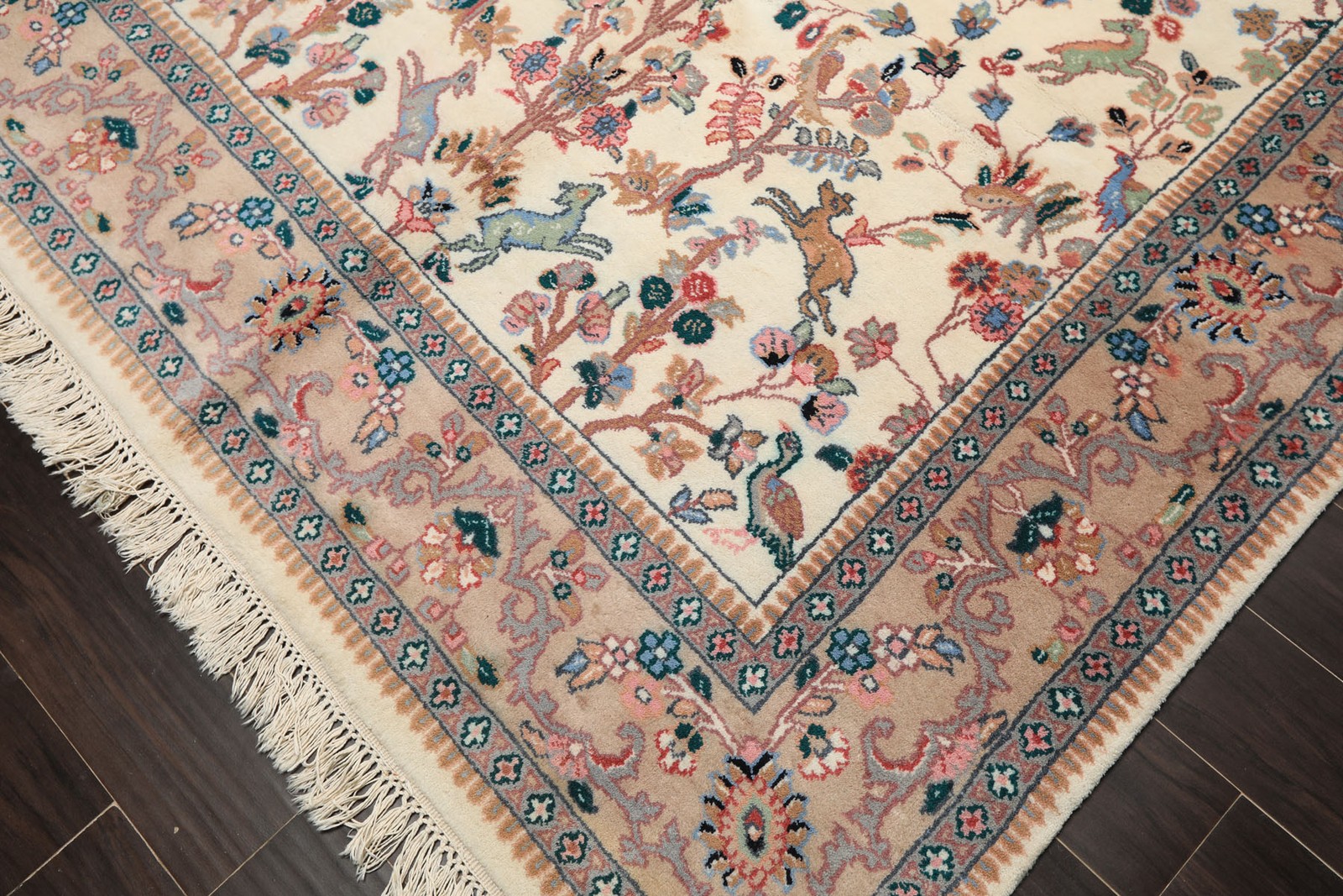 5’10”x9’6” Hand Knotted Wool Ivory IndoPersian Plush Pile Silky Sheen Rug