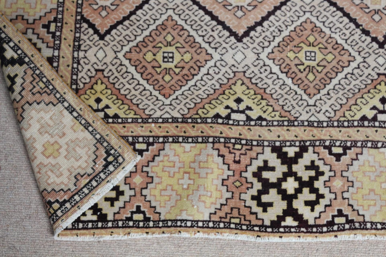 Turkish Vintage Rug 6,3×9 ft (193×273 cm), Brown Yellow Handmade Rug