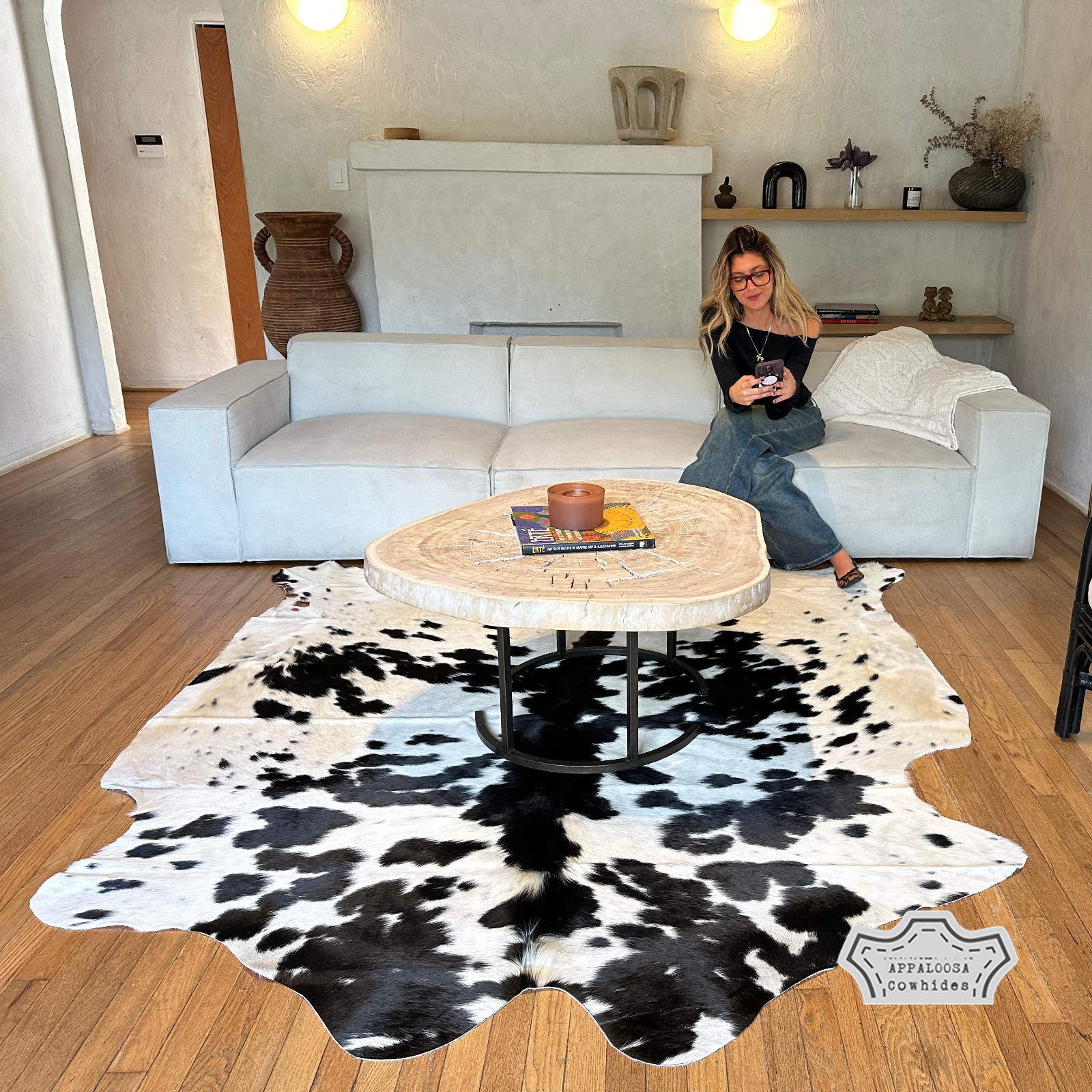 5×7 ft Chromatic Black & white Cowhide Rug –100% Genuine Leather–Best Price