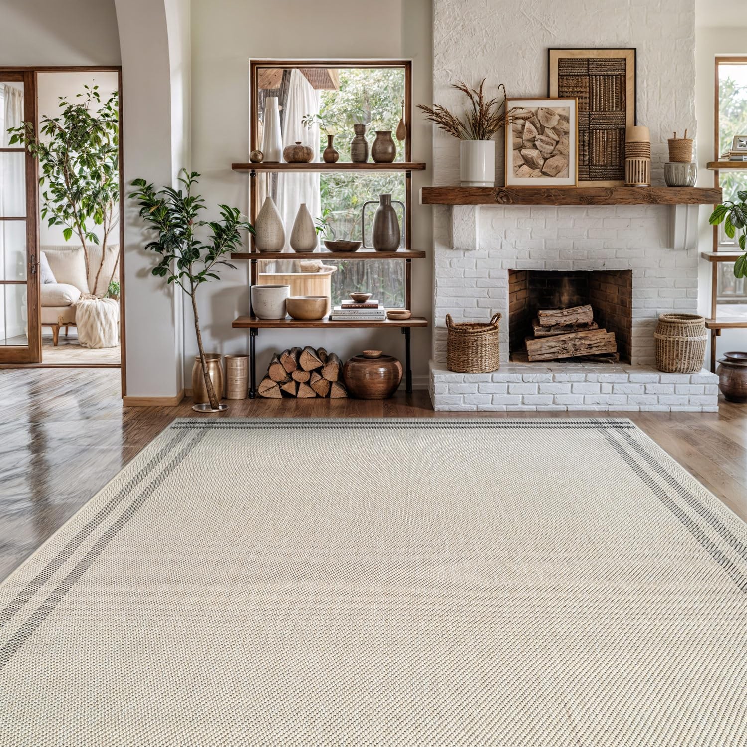 Easy Jute Rugs 9×12 Bordered Bone Color Living Room Indoor Outdoor Area Rug f…
