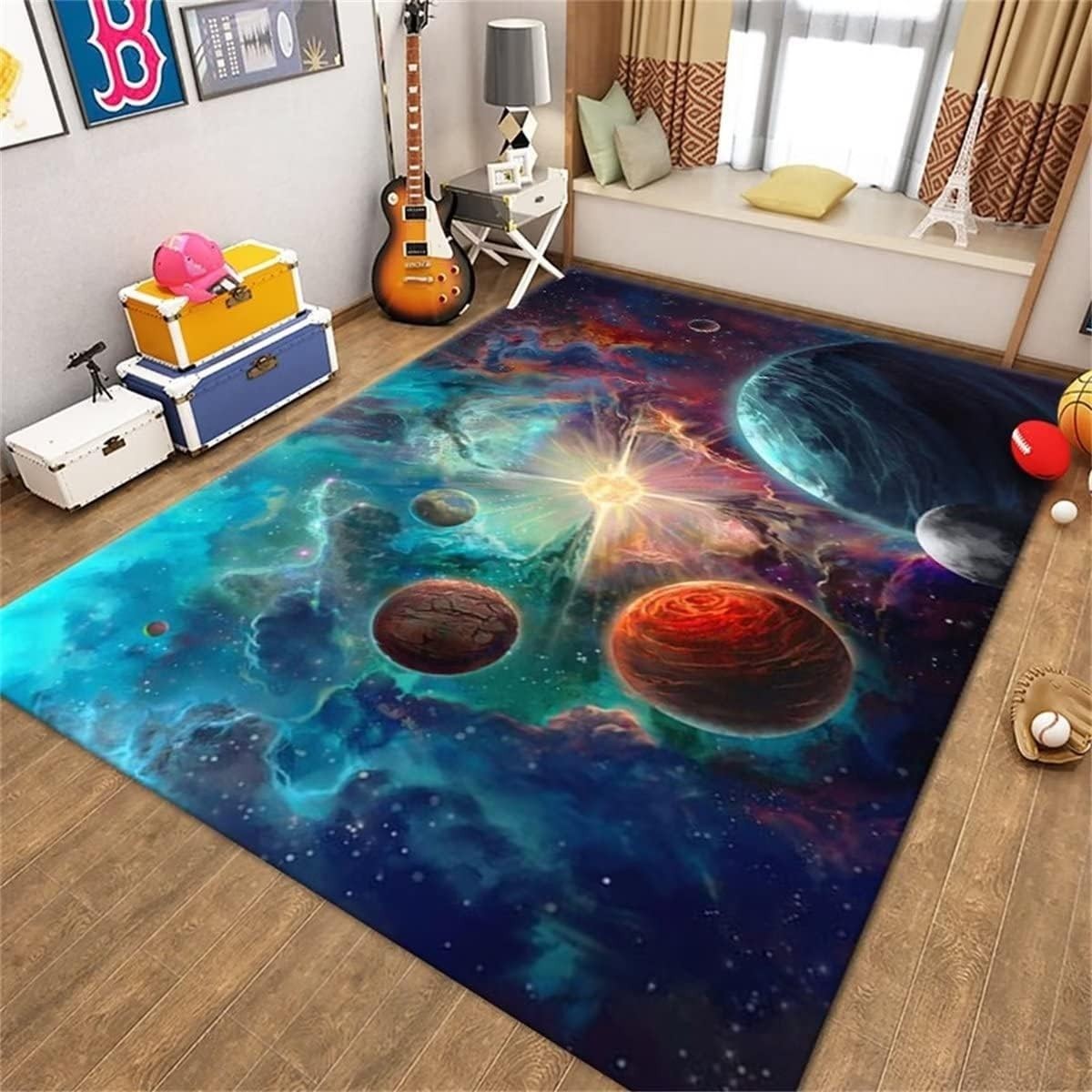4×6 Galaxy Area Rug Starry Universe Planet Washable Boys Bedroom Carpet
