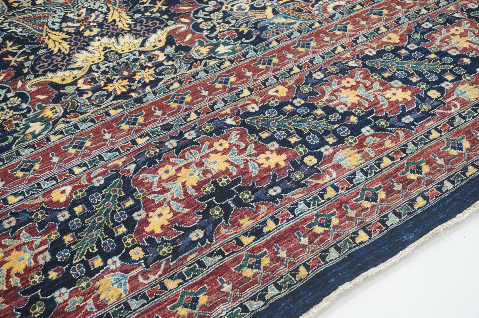 12×15 ft Navy Blue Turkish Hereke Hand Knotted Wool Oriental Rug
