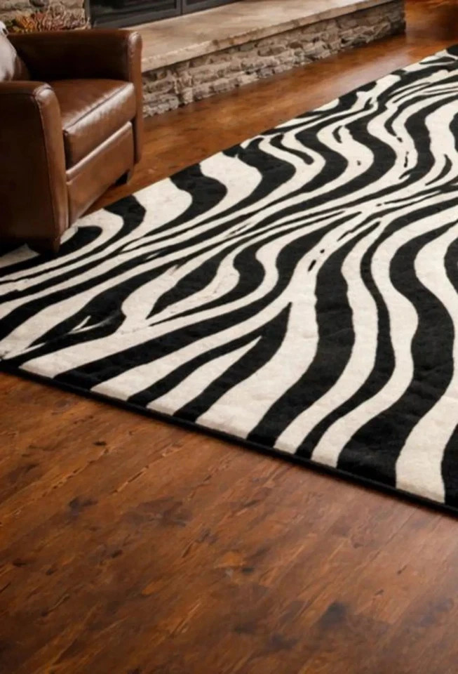 Hand Tufted Wool Zebra Rug Black and White Animal Area Rug Modern Safari Deco