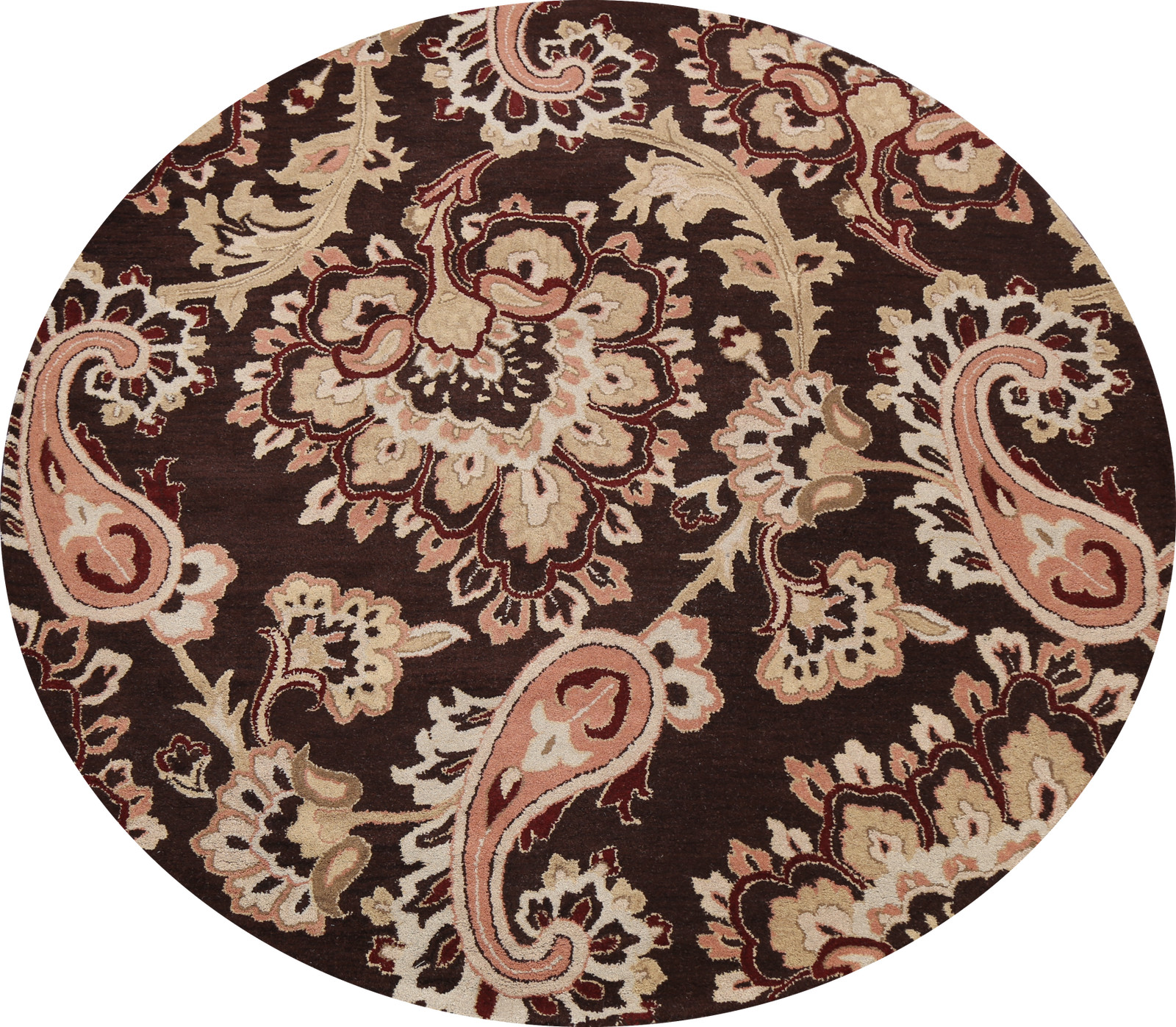 Paisley Brown Floral Round Rug 8×8 ft Hand-tufted Carpet