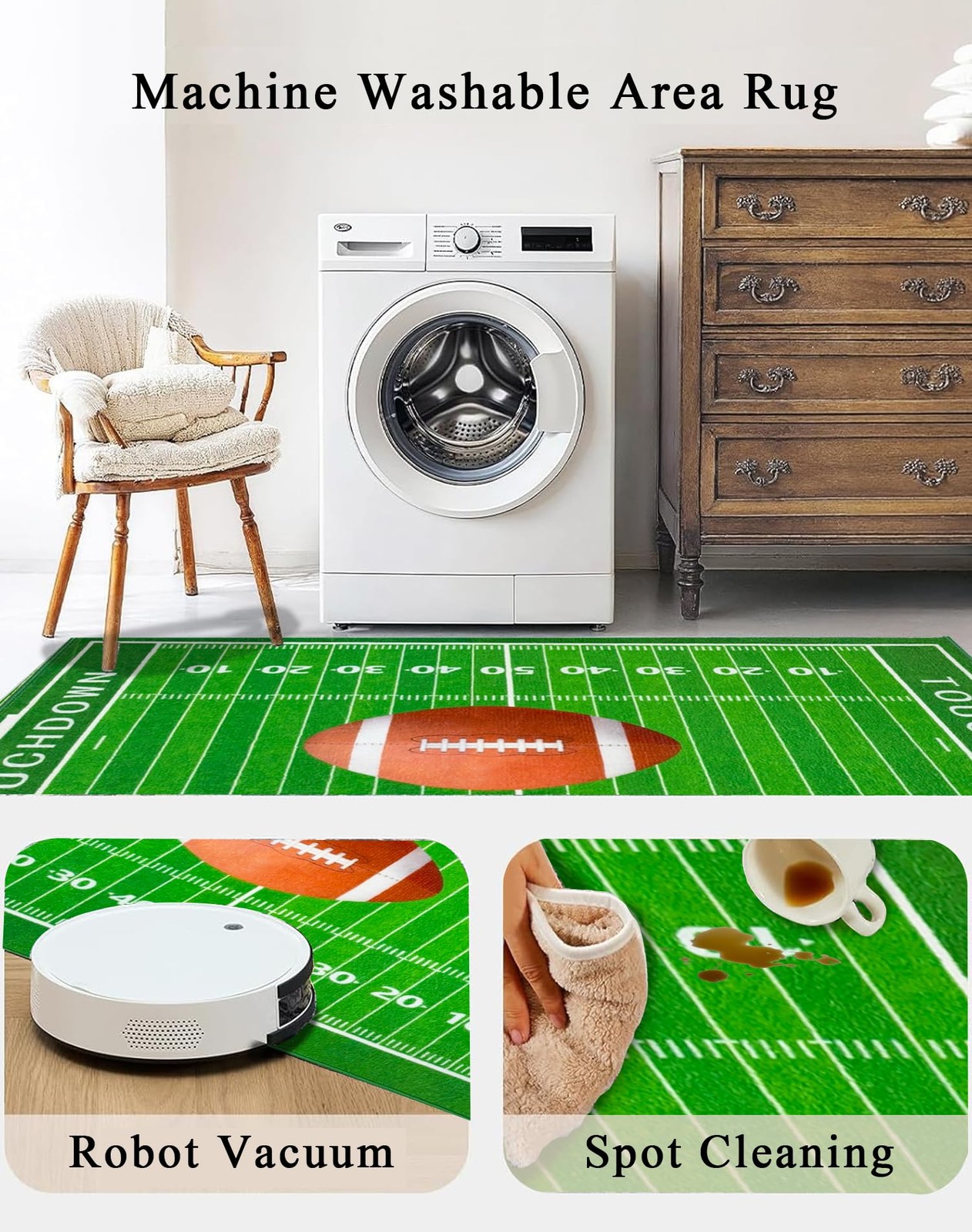 Football Field 2×3 Rug for Boys Bedroom Sports Rugs for Boys Room Decor, Soft…
