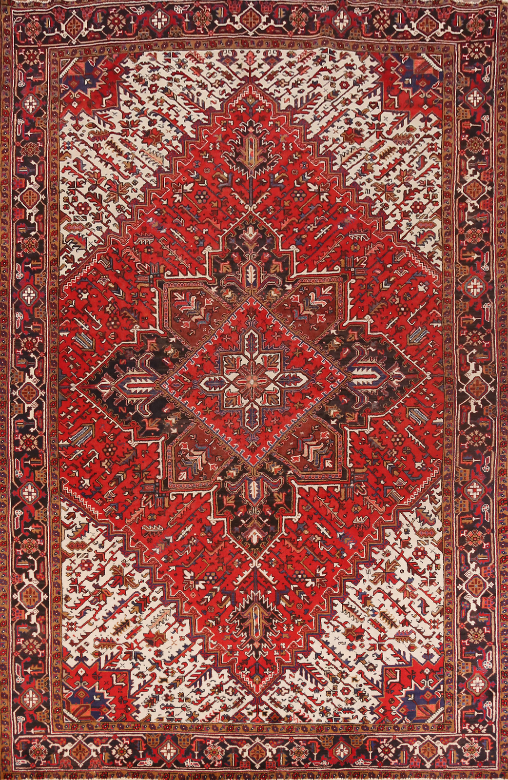 Traditional Red Geometric Heriiz Area Rug 8×11 Wool Hand-made Living Room Carpet