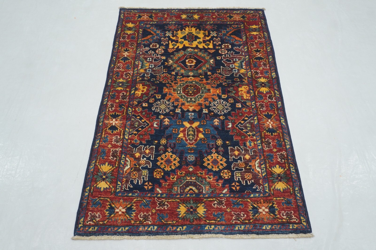 3 x 5 ft Navy Blue Samarkand Oriental Afghan Hand Knotted Traditional Area Rug