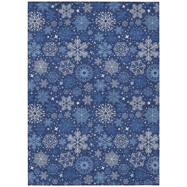 3×5 ft. Navy Blue Ivory & Sky Blue Medallion Washable Transitional Indoor & O…