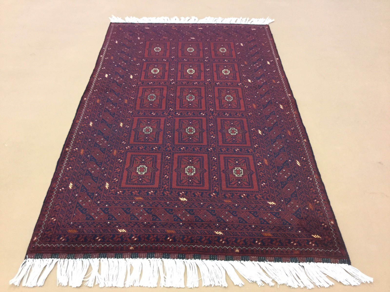Fine Oriental Rug Turkmen Hand Knotted Rust Dark Navy Blue 3′.7″ X 5′.11″