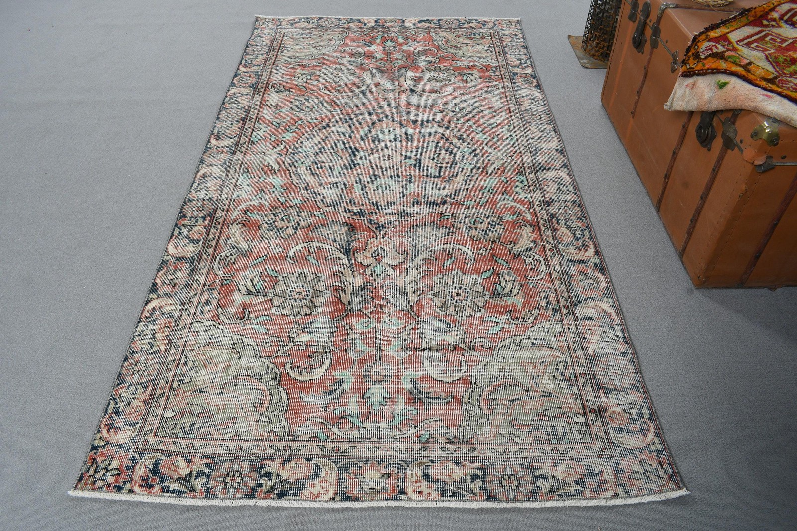 4,1×7,4 ft Vintage Rug, Turkish Area Rug, Red Blue Ikat Rug