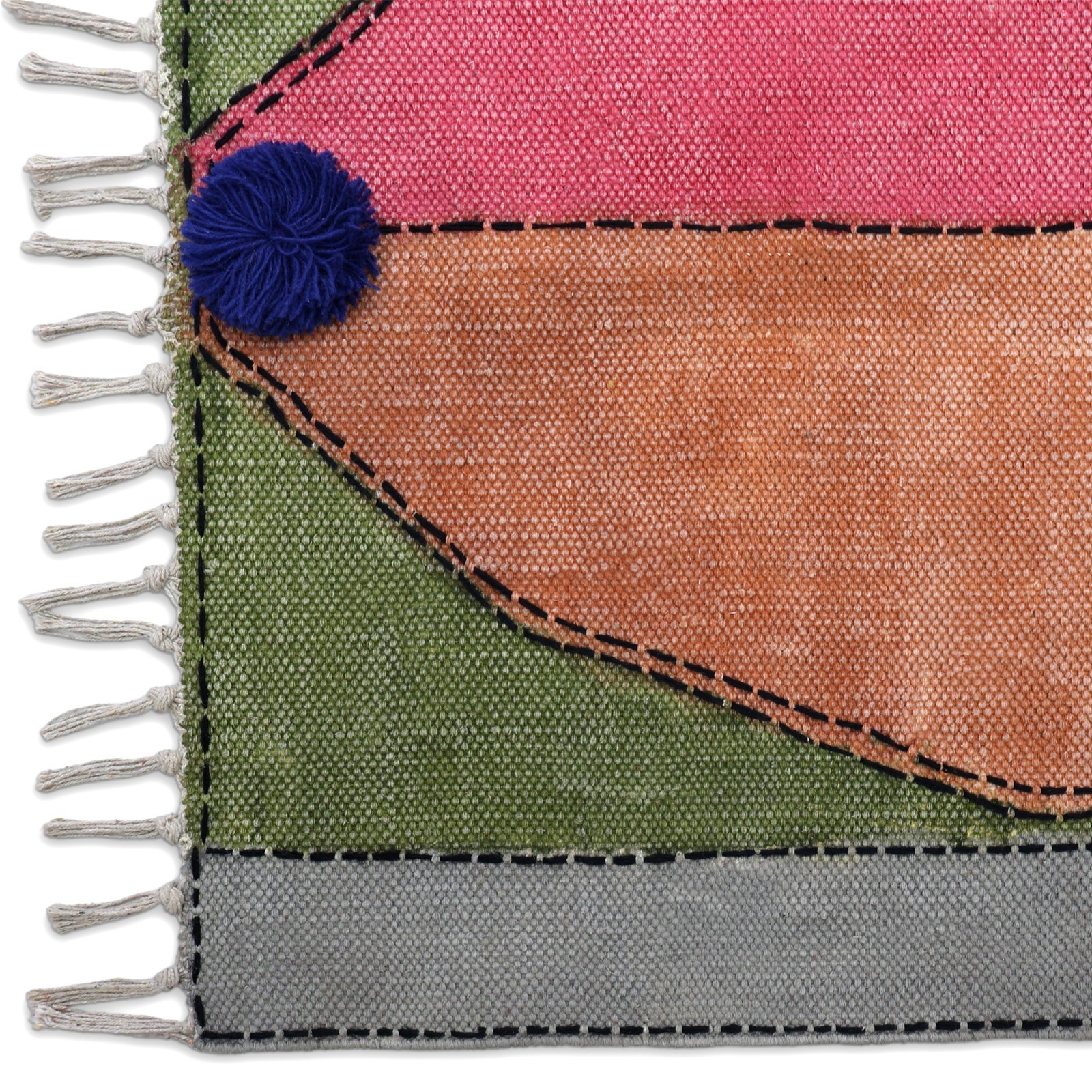 Handmade Kantha Cotton Rug Geometric Modern Rug Hand Embroidered Kantha Rug