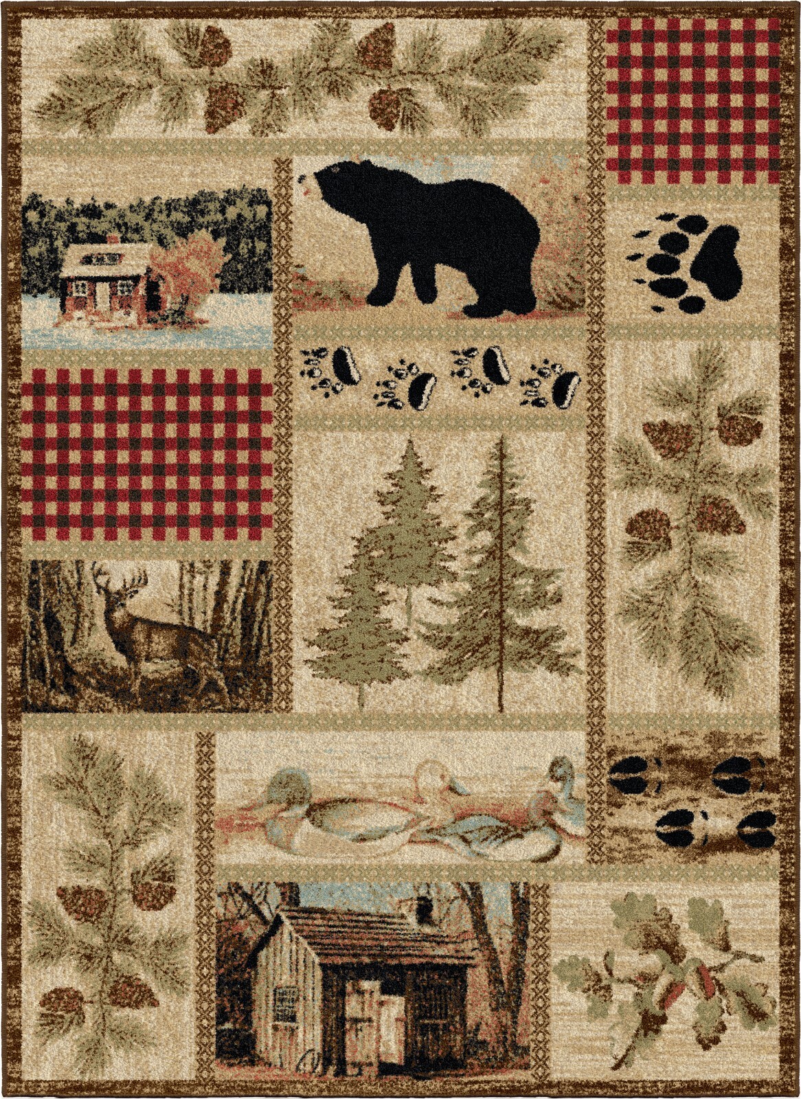 Getaway Trail Area Rug Lodge Cabin Bear Duck Deer Pine Cone *FREE SHIPPING*