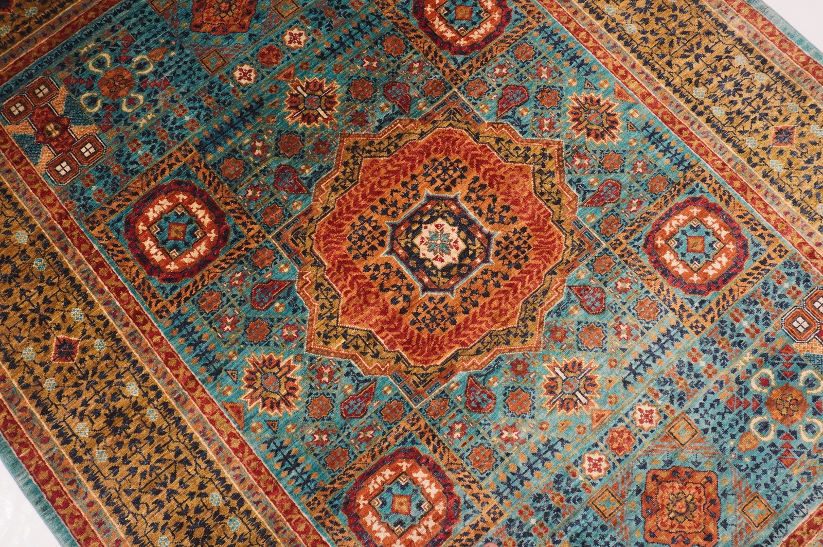 6×8 ft Blue Mamluk Afghan Hand Knotted Wool Medallion Rug