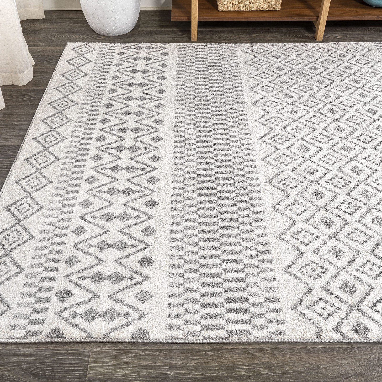 Ifrane Berber Stripe Cream/Gray Indoor Area Rug, 3×5, Geometric, Bohemian, Ca…