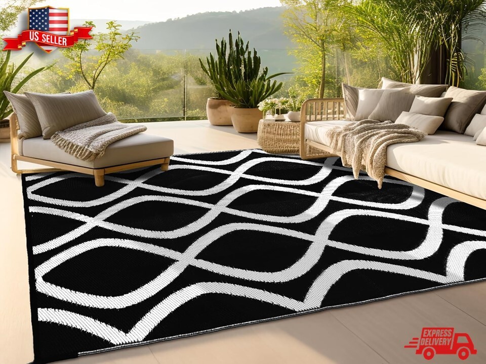 Outdoor Rug Reversible Portable Plastic Straw Camping Rugs for outside Rv Large