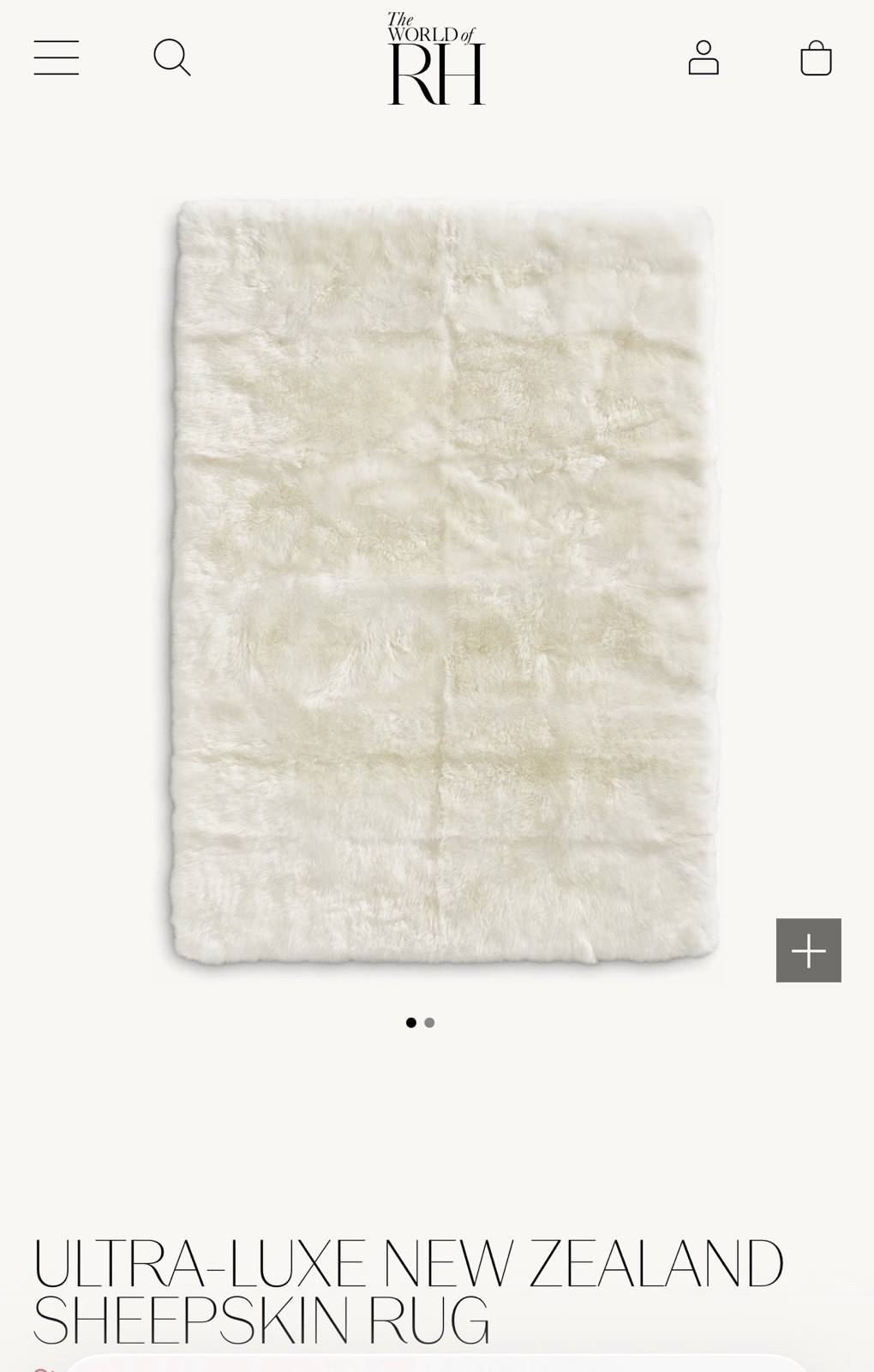 RESTORATION HARDWARE ULTRA-LUXE NEW ZEALAND SHEEPSKIN RUG 6 X 9