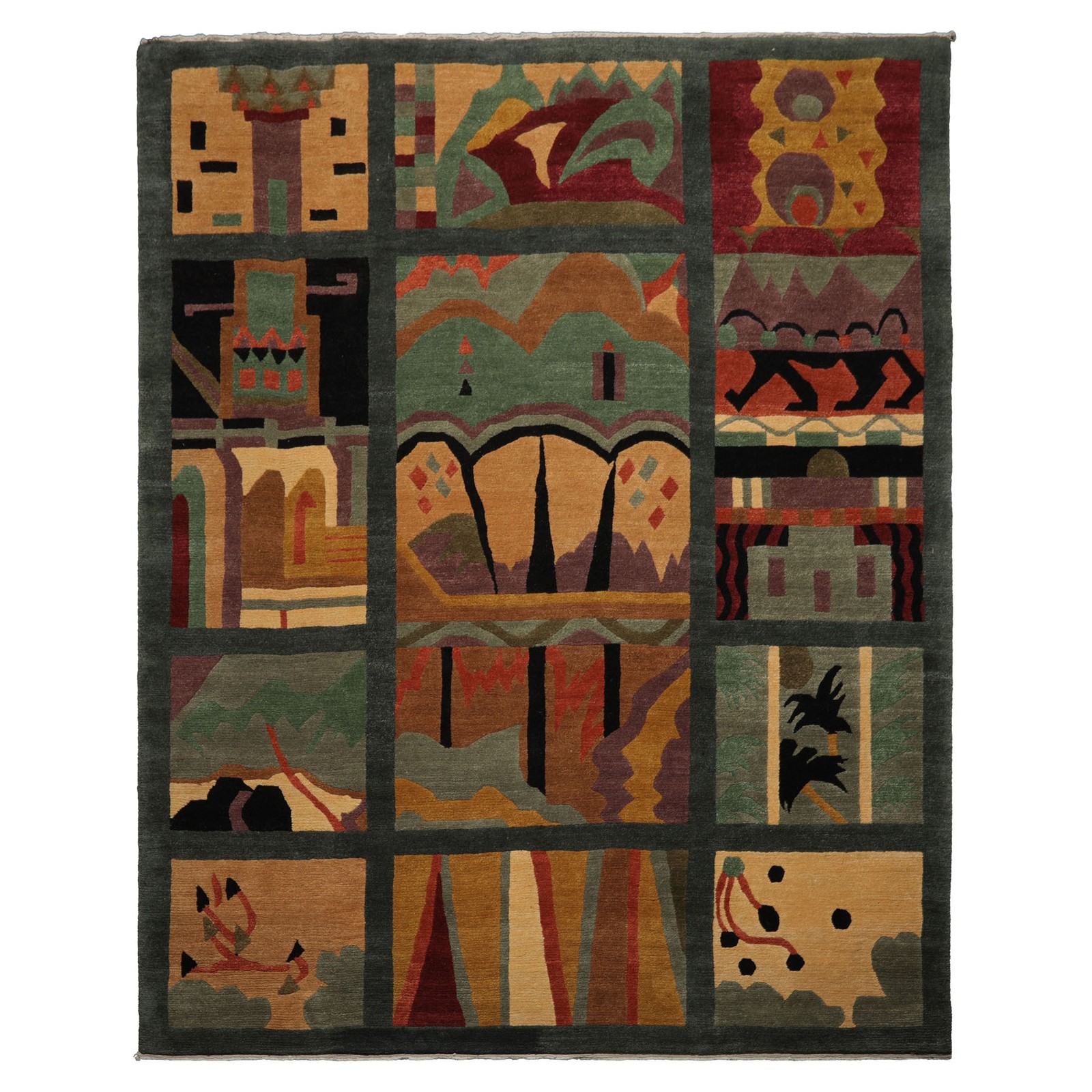 Tufenkian 8’x9’11” Hand Knotted Wool Teal Tibetan Arts & Crafts Plush Pile Rug