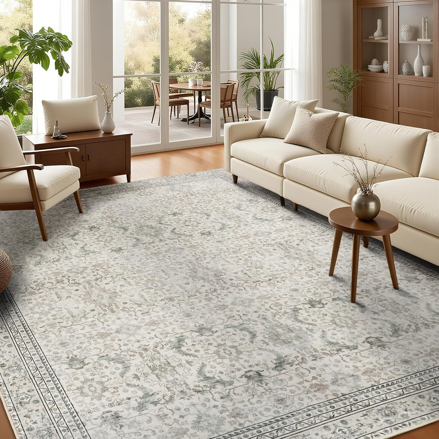 8X10 Area Rugs for Living Room Machine Washable, Large Vintage Non Slip Carpet f