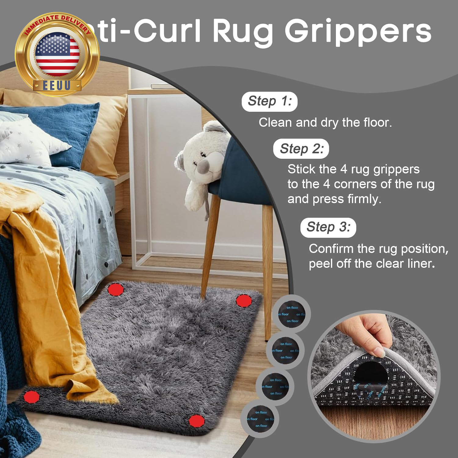 Small Rug Upgrade Non Slip Throw Bedside Area Rugs, Fluffy Soft Grey Mini Bedroo