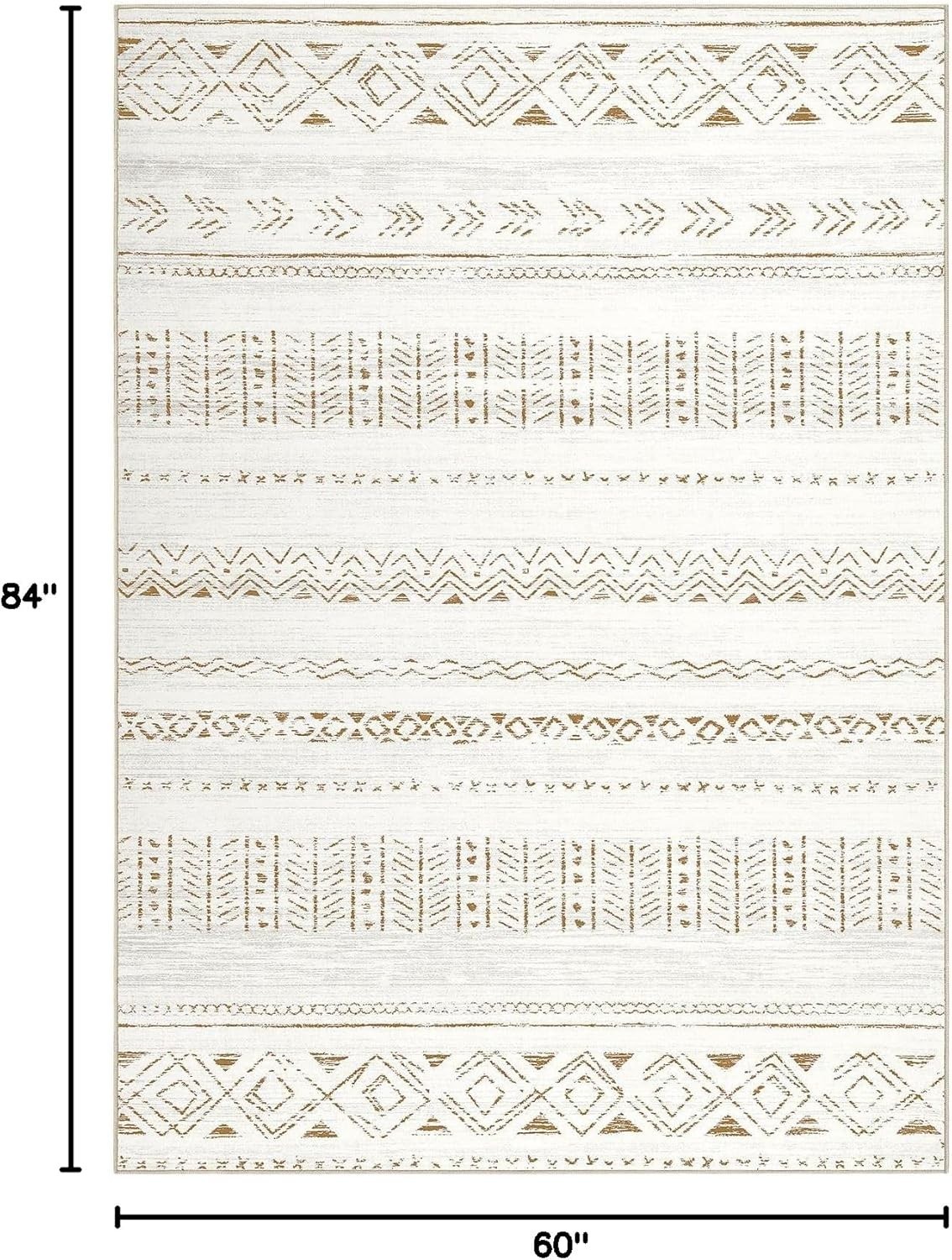 Versatile 5′ x 7′ Indoor Boho Rug: Soft, Stain-Resistant Carpet for All Rooms