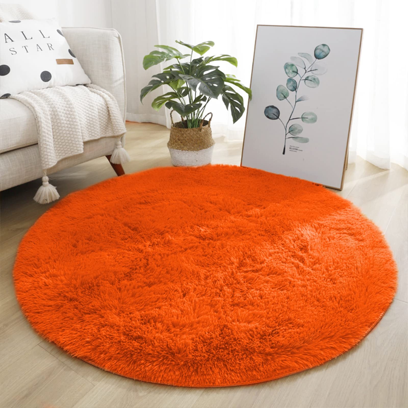 Lifup Soft Fluffy Round Area Rug, Cozy Plush Shaggy 24″ (Round), Orange