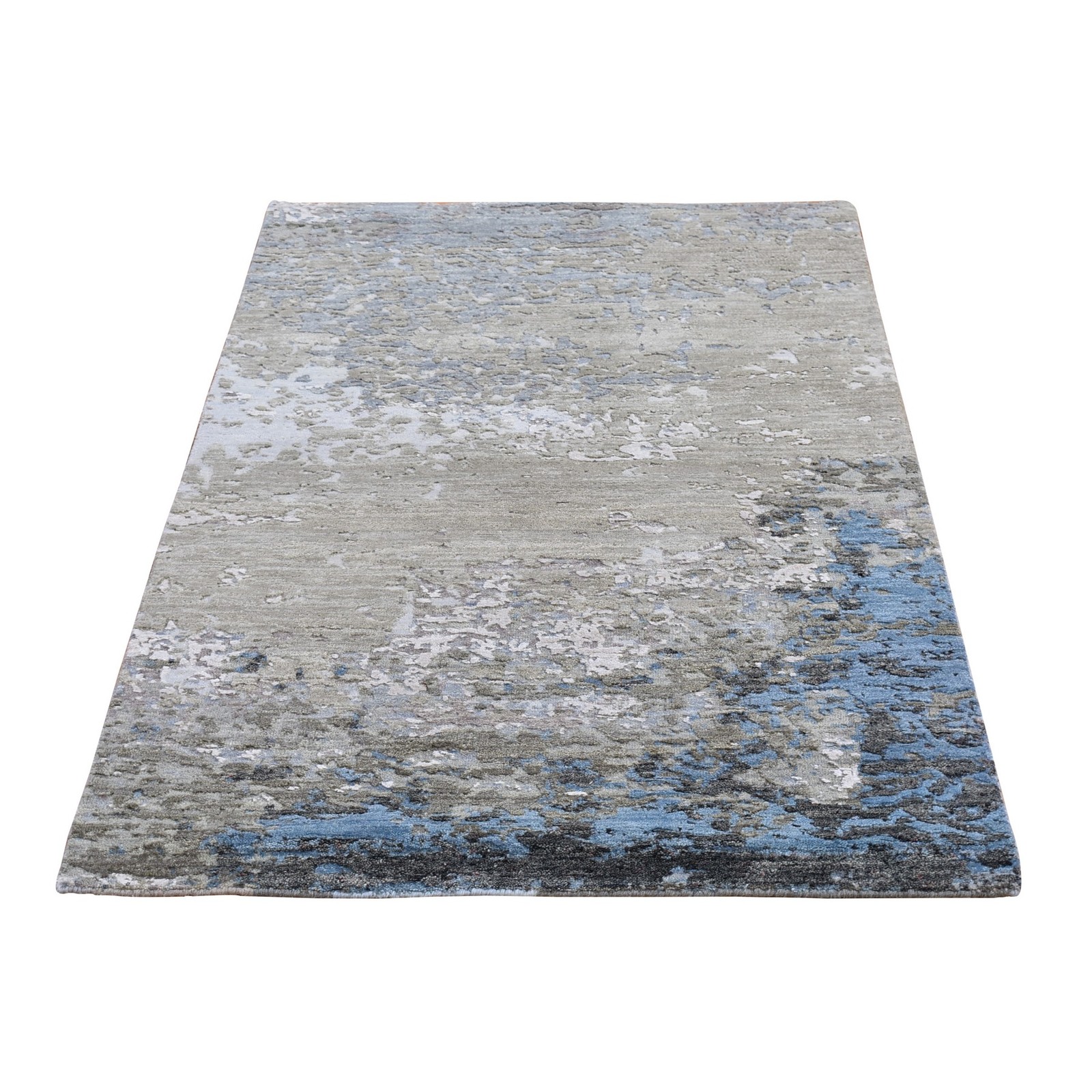 3’x5’3″ Abstract Design Wool & Silk Hi-Low Pile Denser Weave Handmade Rug R66796