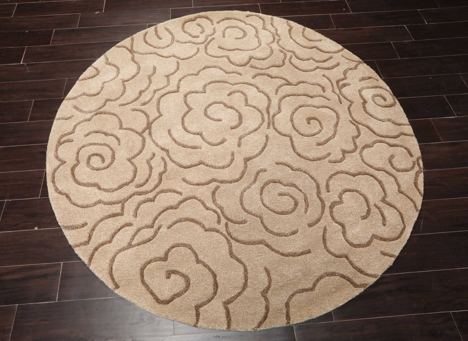 LoomBloom Multi Size Tan Hand Tufted Floral Wool & Faux Silk Area Rug