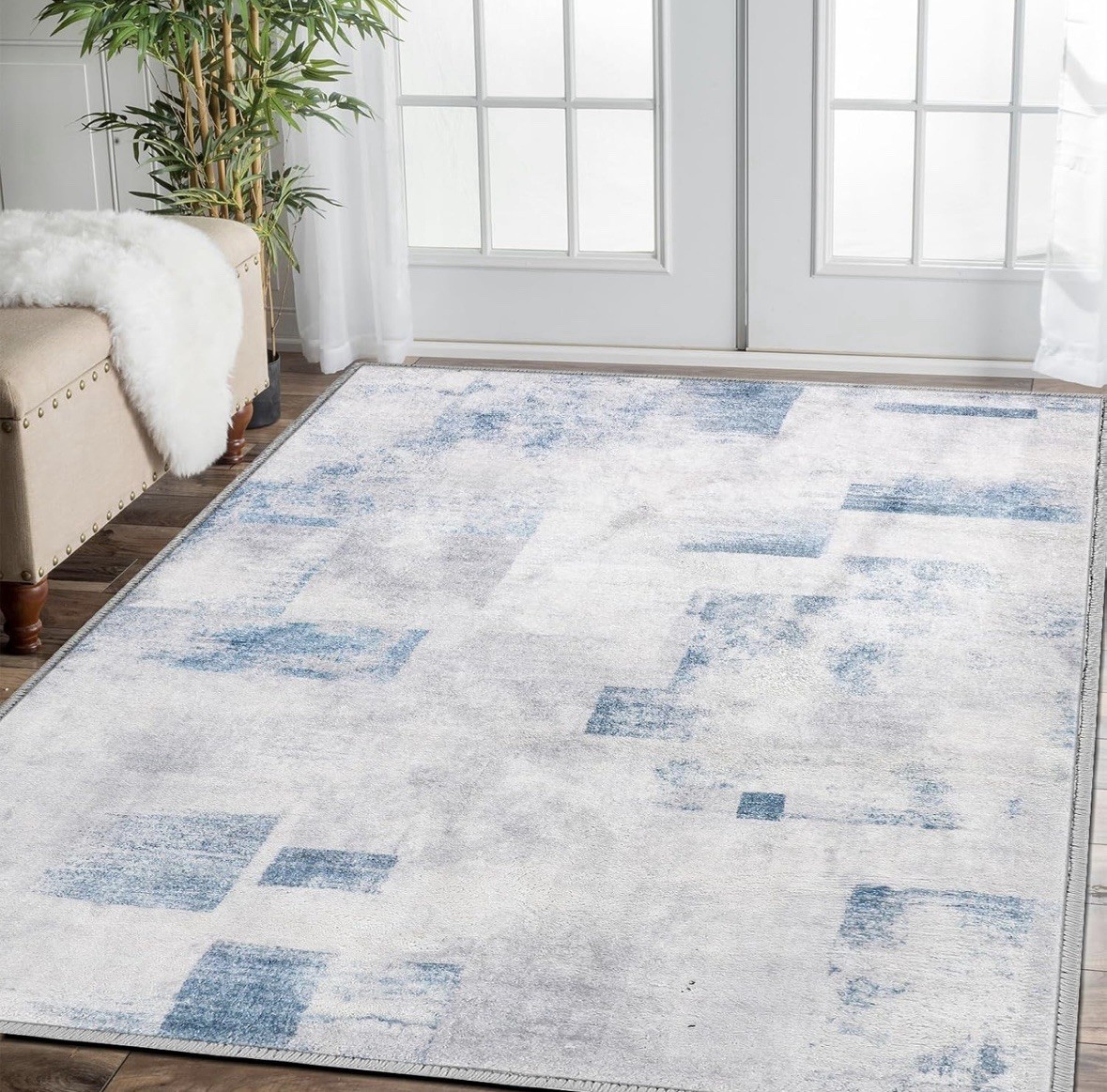 COMSLE 47×71 Inches Blue Pet Friendly Machine Washable Modern Throw Rug