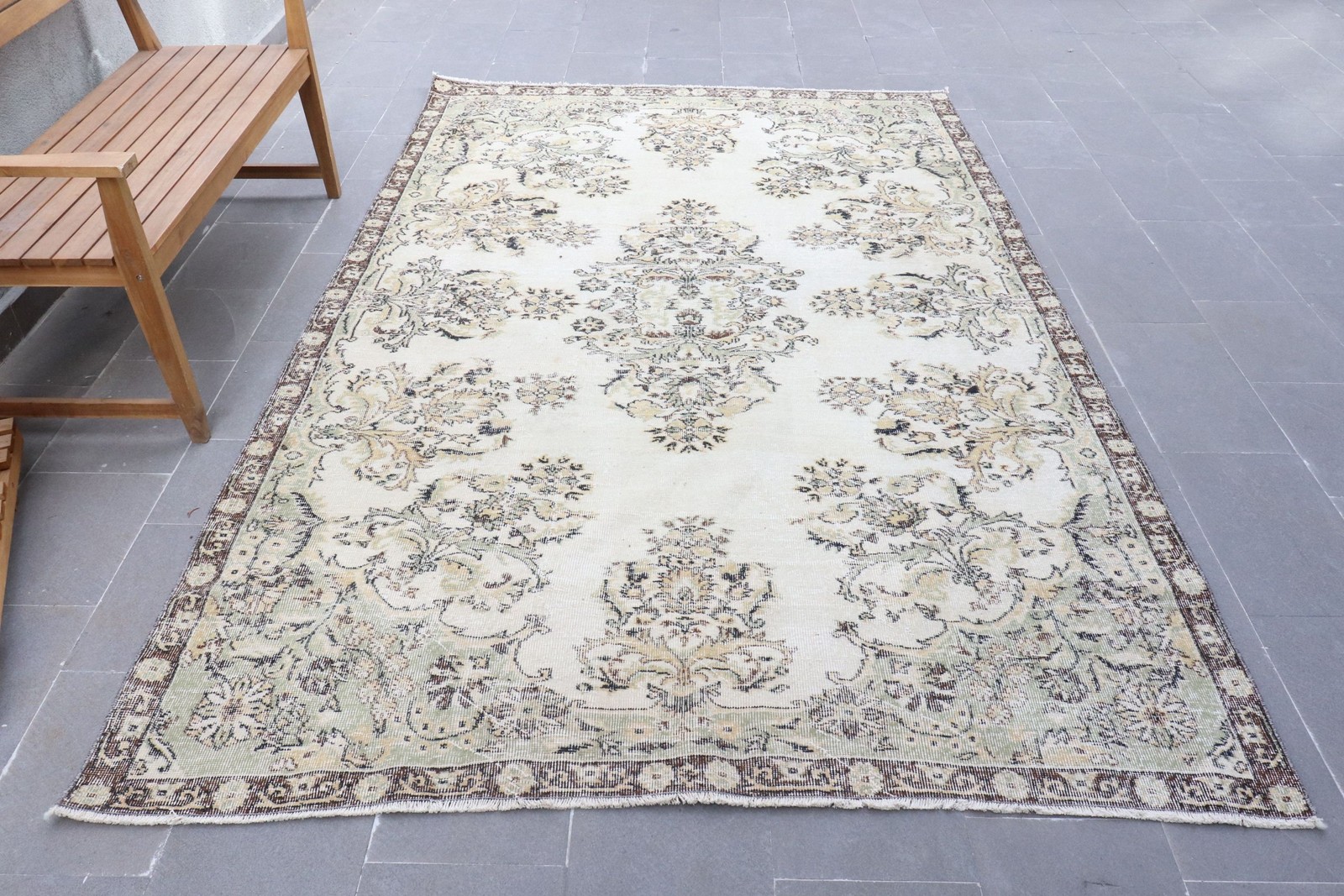 6,4×9,9 ft Vintage Rug, White Camouflage Turkish Wool Rug