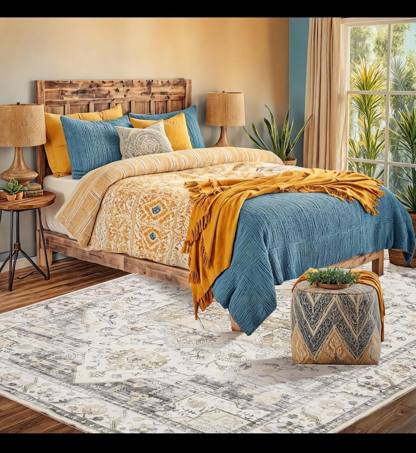 Washable Area Rugs 5X7, Soft Large 5X7 Rugs for Living Room Non-Slip Vintage Bei