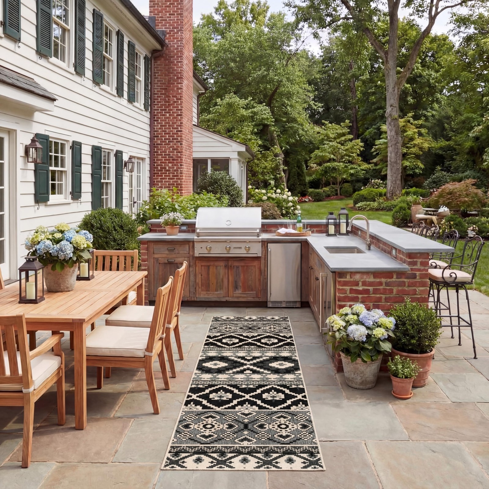 Washable Rug Outdoor Veranda Collection – 2’3″ x 8′ Runner, Black & Beige, No…