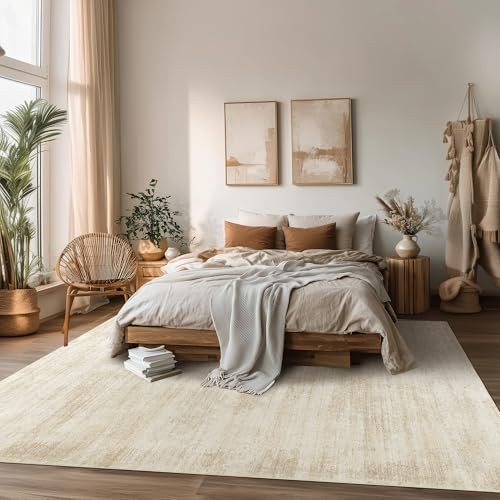 5×7 Area Rugs for Living Room,Washable Tan Beige Neutral Abstract Minimalist