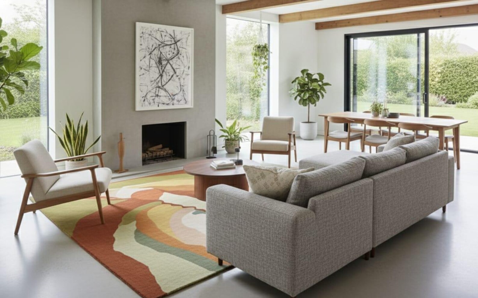 Hand-Tufted Earthy Terra Cotta & Olive Green, Modern Abstract Handmade Carpet.