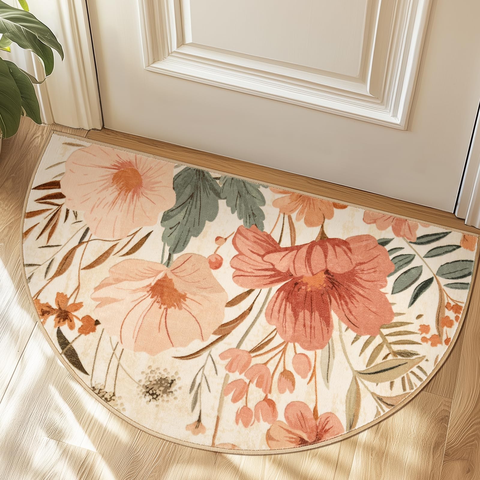Floral Area Rug Entryway 2×3 Semicircular Rug Washable Modern Oriental Flower…