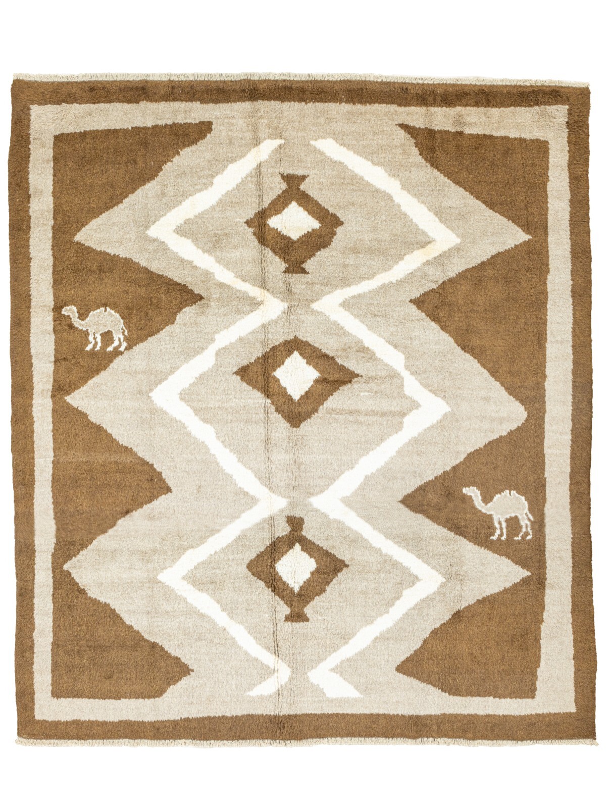 Natural Gray Brown New Turkish Tribal Tulu Rug 8.11×10 ft Moroccan Style Carpet