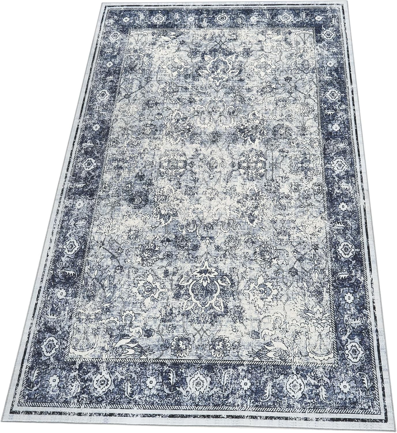 Washable Area Rug Vintage Traditional Distressed Indoor Foldable Thin Non Slip